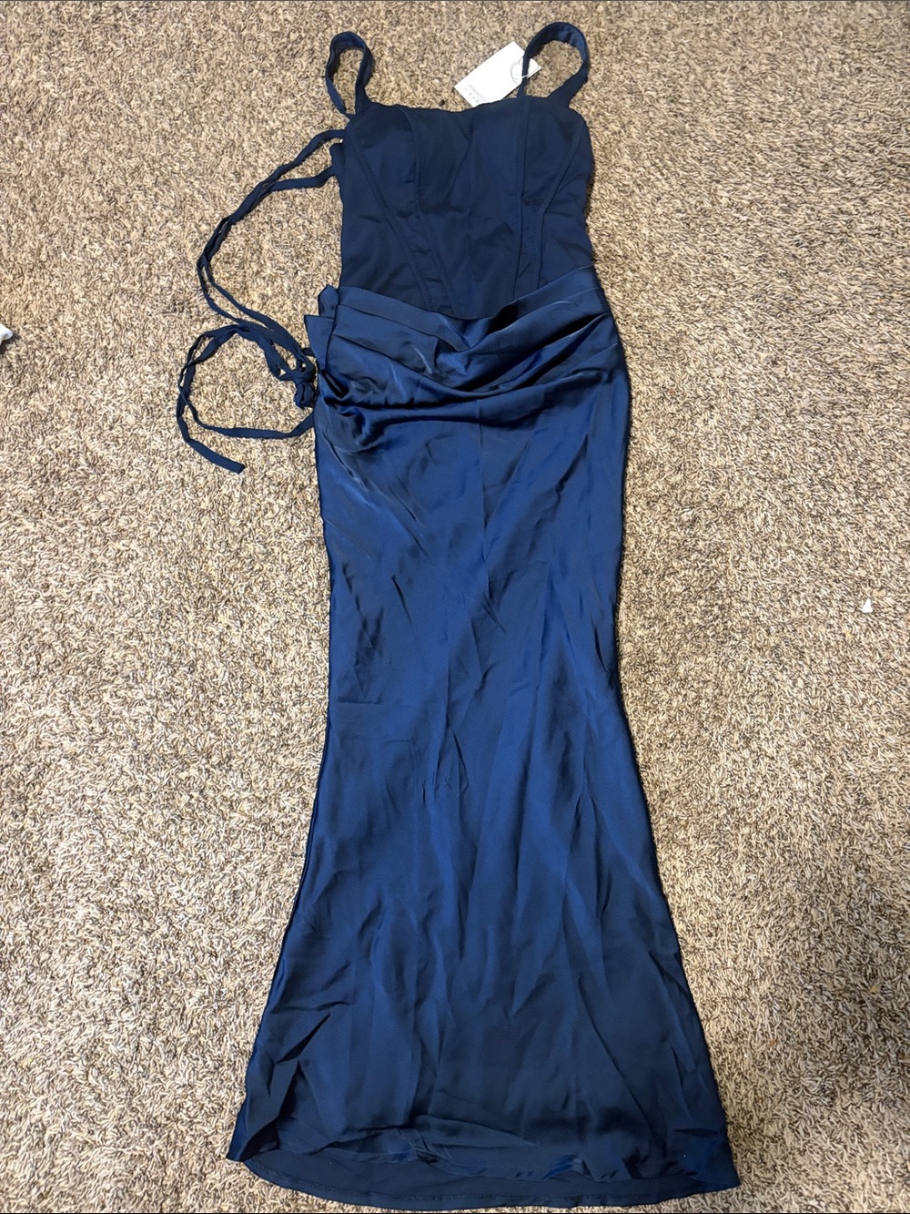 Navy Blue Draped Evening Dress